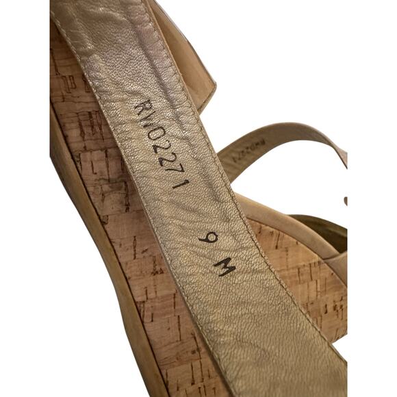 Stuart Weitzman Nude Patent Leather Cork Wedge Platform Sandals 9M Made in Spain - Picture 12 of 12